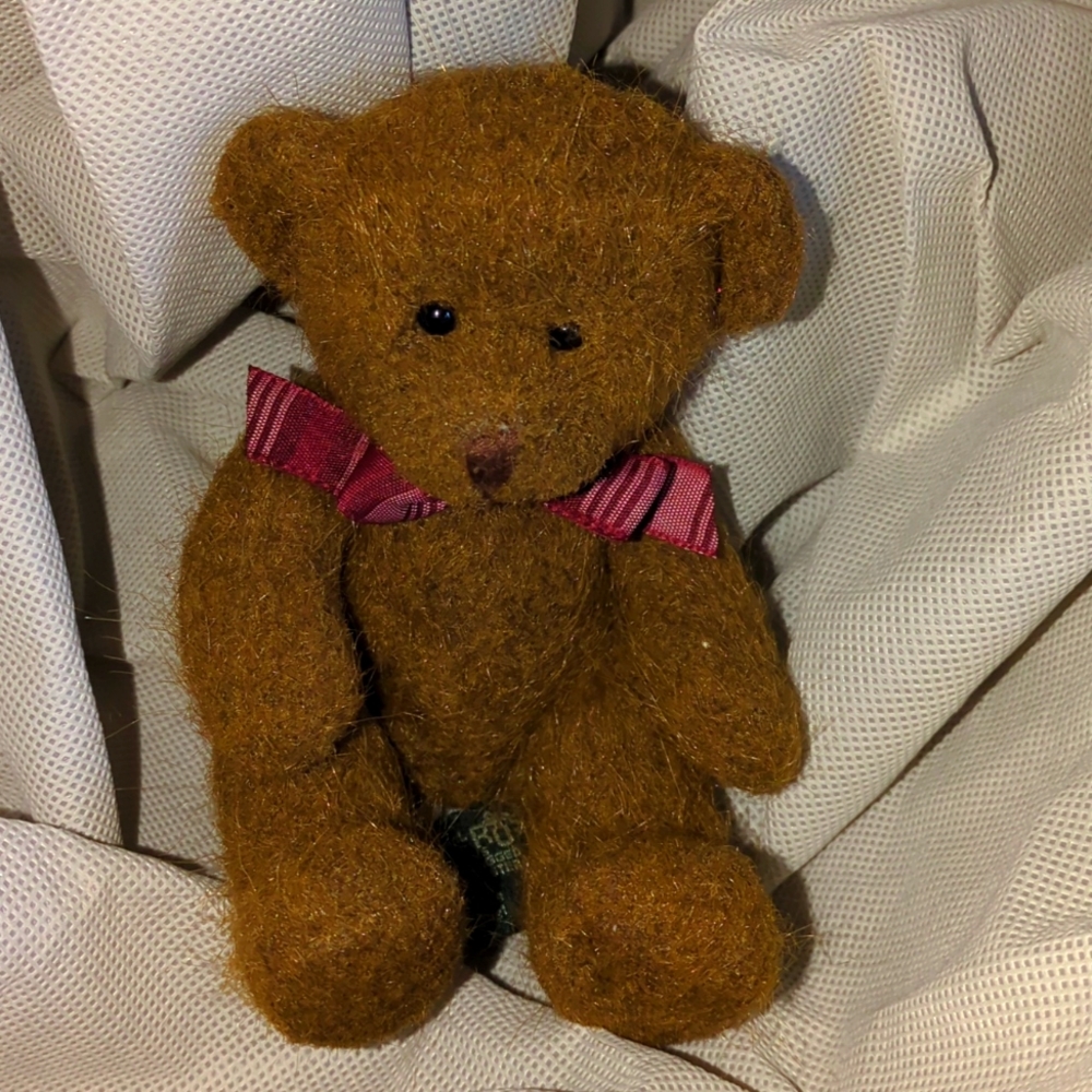 Brown Bear Sitting with burgundy bow